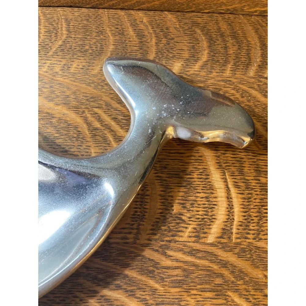 Vintage Cast Aluminum Whale Serving Tray Nautical Trinket Dish Silver 13.5 Inch